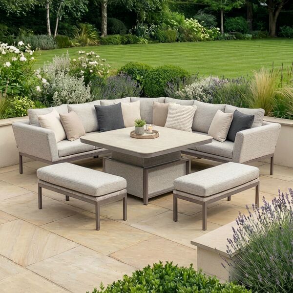 Pulse Deluxe Square Corner Dining Set with Rising Table - Latte