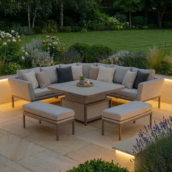 Pulse Deluxe Square Corner Dining Set with Rising Table - Latte