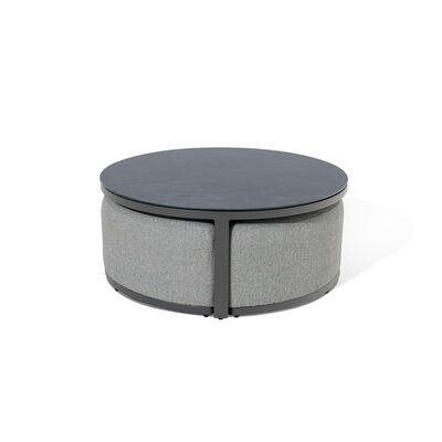Maze Round Coffee Table With x3 Footstools - Zinc Grey