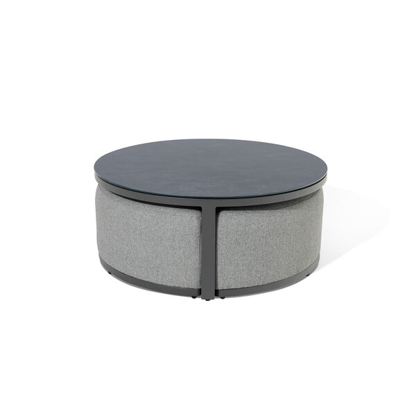 Maze Round Coffee Table With x3 Footstools - Zinc Grey