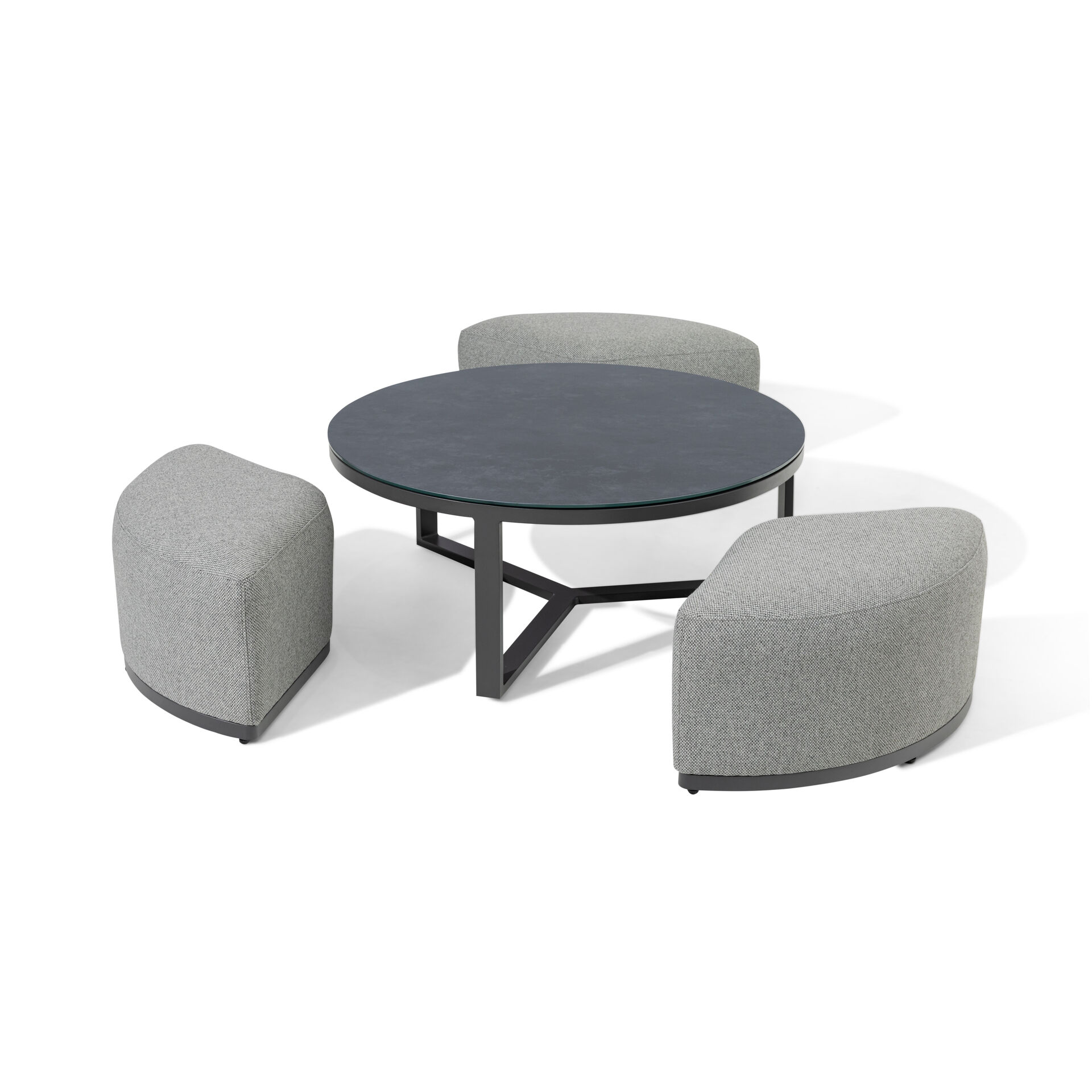 Maze Round Coffee Table With x3 Footstools - Zinc Grey
