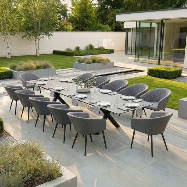 Maxim 8 - 12 Seat Extending Dining Table - Charcoal  with Ambition Chairs - Zinc Grey