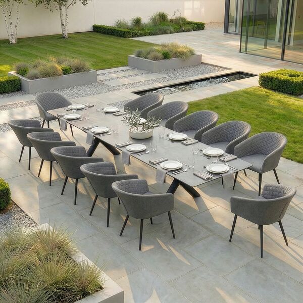 Maxim 8 - 12 Seat Extending Dining Table - Charcoal  with Ambition Chairs - Zinc Grey
