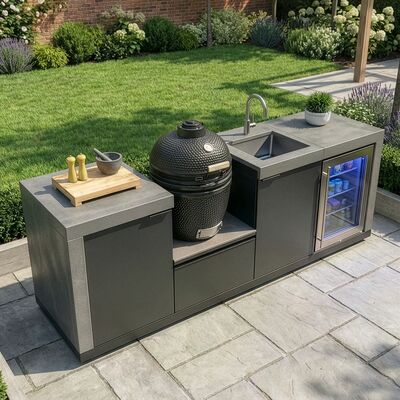 Maze Ember Outdoor Kitchen Small Linear Kamado Sink and Fridge (with Kamado)