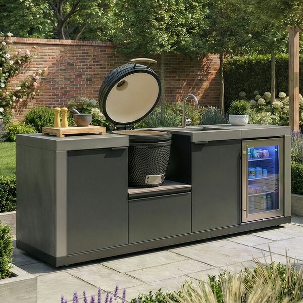 Maze Ember Outdoor Kitchen Small Linear Kamado Sink and Fridge (with Kamado)