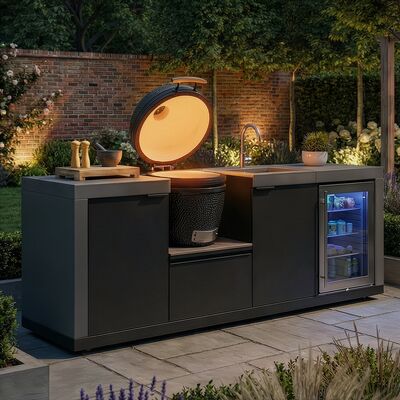 Maze Ember Outdoor Kitchen Small Linear Kamado Sink and Fridge (with Kamado)