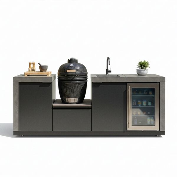 Maze Ember Outdoor Kitchen Small Linear Kamado Sink and Fridge (with Kamado)