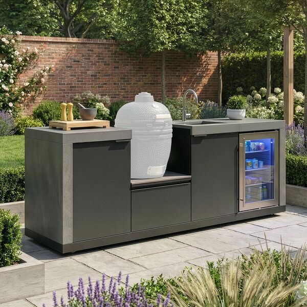 Maze Ember Outdoor Kitchen Small Linear Kamado Sink and Fridge (without  Kamado)