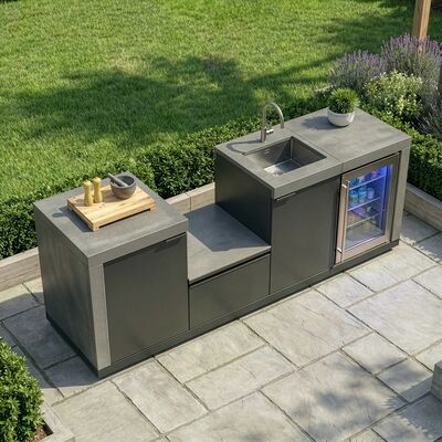 Maze Ember Outdoor Kitchen Small Linear Kamado Sink and Fridge (without  Kamado)