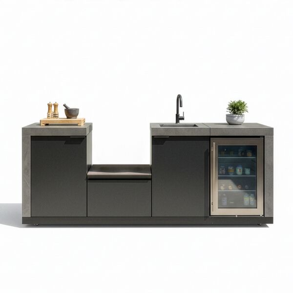 Maze Ember Outdoor Kitchen Small Linear Kamado Sink and Fridge (without  Kamado)