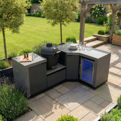 Maze Ember Outdoor Kitchen Small Kamado Corner Set with Right Fridge (with 18 inch Kamado)