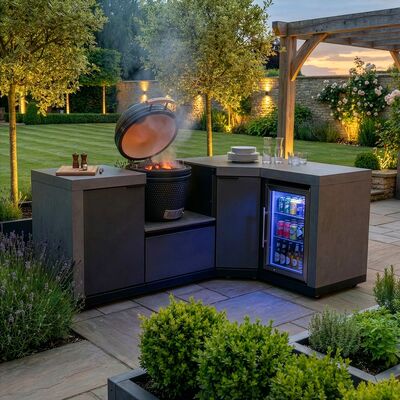 Maze Ember Outdoor Kitchen Small Kamado Corner Set with Right Fridge (with 18 inch Kamado)