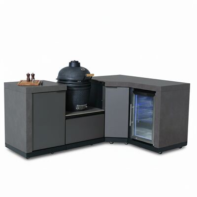 Maze Ember Outdoor Kitchen Small Kamado Corner Set with Right Fridge (with 18 inch Kamado)
