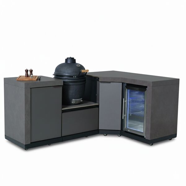 Maze Ember Outdoor Kitchen Small Kamado Corner Set with Right Fridge (with 18 inch Kamado)