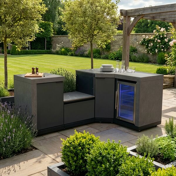 Maze Ember Outdoor Kitchen Small Kamado Corner Set with Right Fridge (without Kamado)