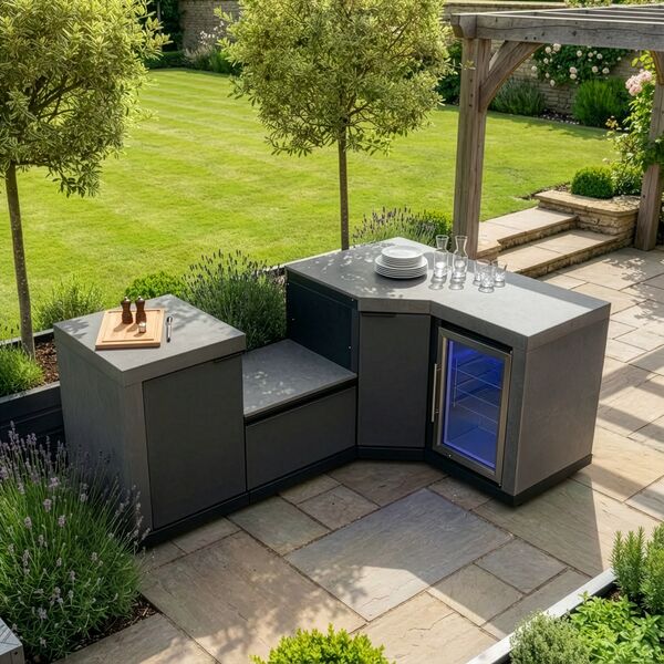 Maze Ember Outdoor Kitchen Small Kamado Corner Set with Right Fridge (without Kamado)