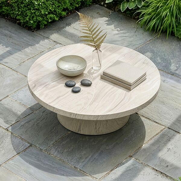 Round Stone Coffee Table - Marble Effect