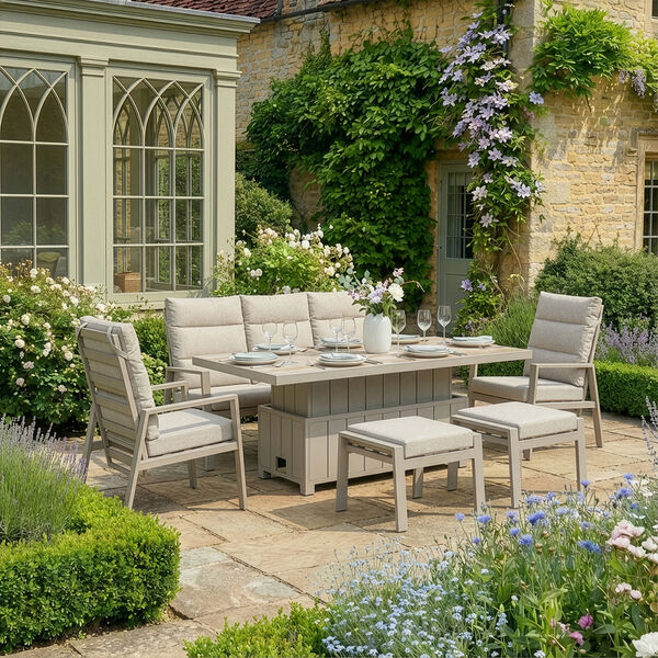Valencia 3 Seat Reclining Sofa Set with Rising Table and Stools - Latte