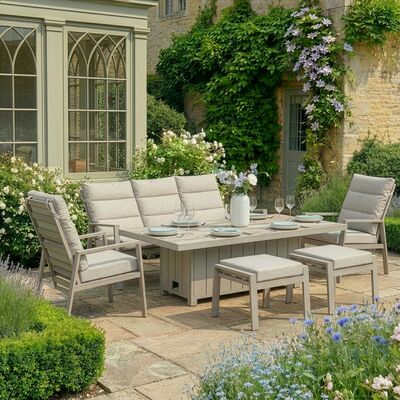 Valencia 3 Seat Reclining Sofa Set with Rising Table and Stools - Latte