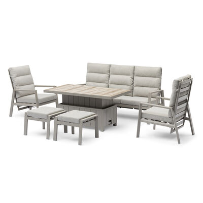 Valencia 3 Seat Reclining Sofa Set with Rising Table and Stools - Latte