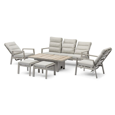 Valencia 3 Seat Reclining Sofa Set with Rising Table and Stools - Latte