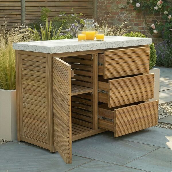 Antigua Outdoor Kitchen Double Unit 120x60x90 - Acacia Wood