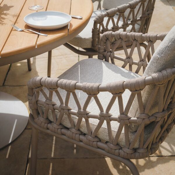 Sicily 6 Seat Round Table with Rope Chairs - Café Frame-Latte Cushions