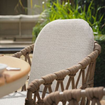 Sicily 6 Seat Round Table with Rope Chairs - Café Frame-Latte Cushions
