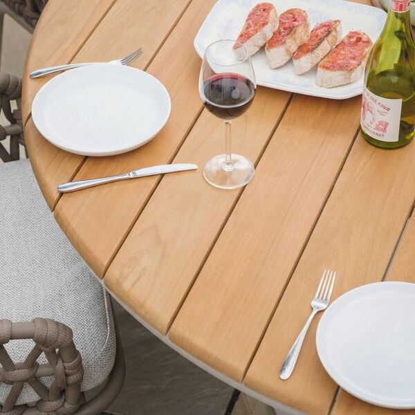 Sicily 6 Seat Round Table with Rope Chairs - Café Frame-Latte Cushions
