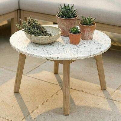 Antigua Big Round Coffee Table - with Terrazzo Top