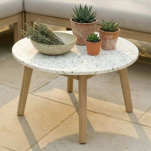 Antigua Big Round Coffee Table - with Terrazzo Top