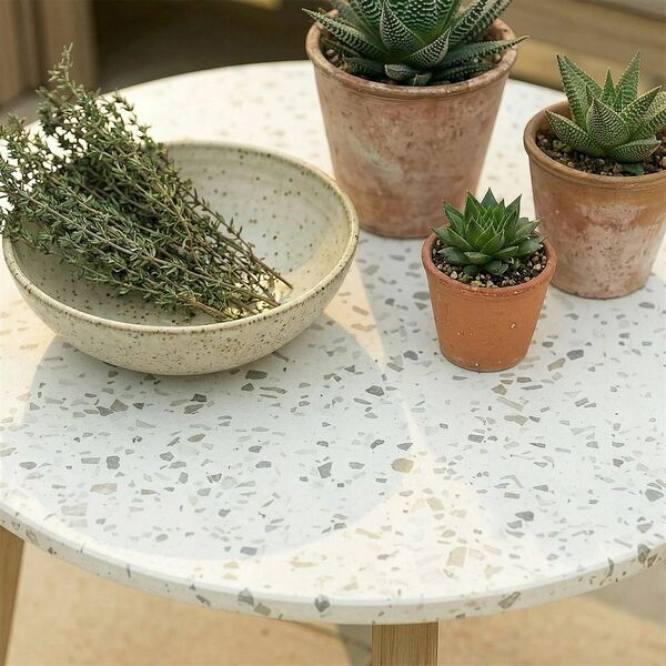 Antigua Big Round Coffee Table - with Terrazzo Top