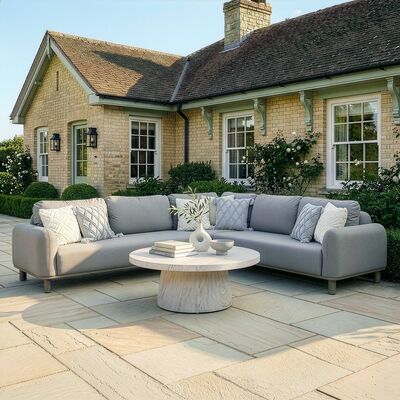 Sicily Corner Sofa Set with Sintered Stone Coffee Table  - Café