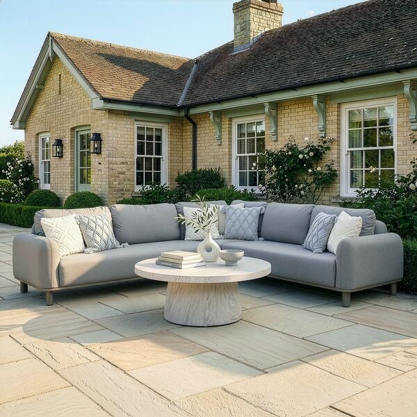 Sicily Corner Sofa Set with Sintered Stone Coffee Table  - Café