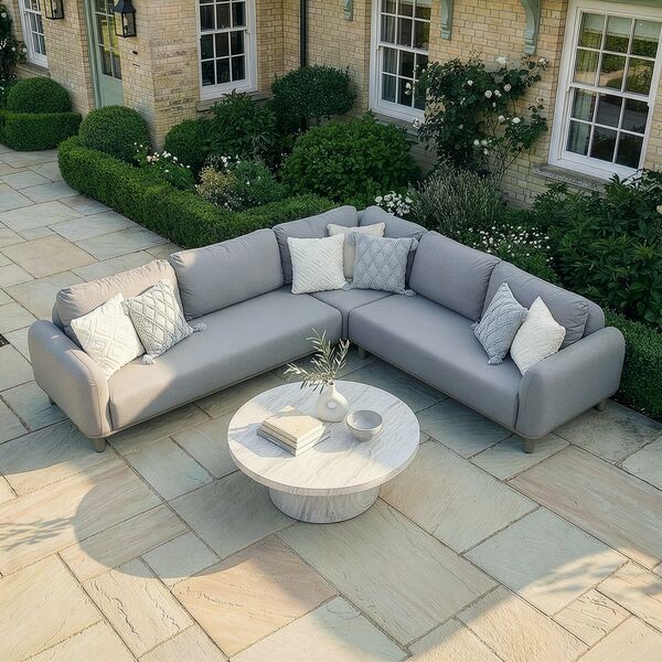 Sicily Corner Sofa Set with Sintered Stone Coffee Table  - Café