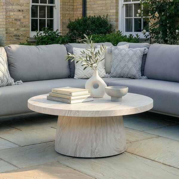 Sicily Corner Sofa Set with Sintered Stone Coffee Table  - Café
