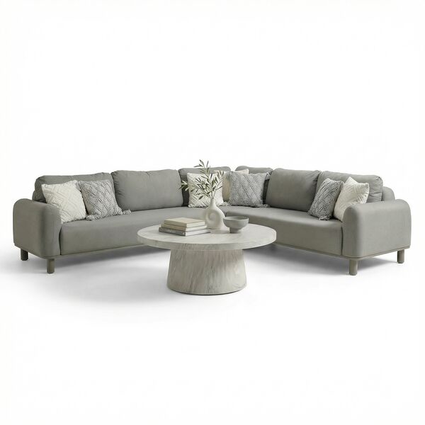 Sicily Corner Sofa Set with Sintered Stone Coffee Table  - Café