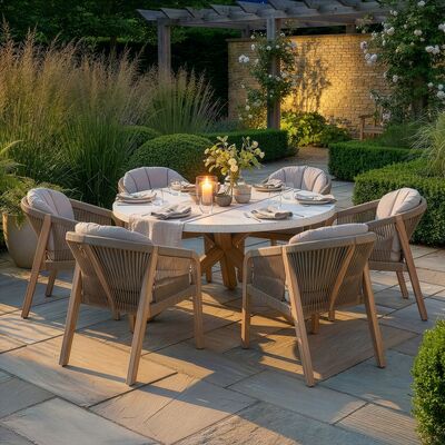 Antigua 6 Seat Round Dining Set with Terrazzo Table