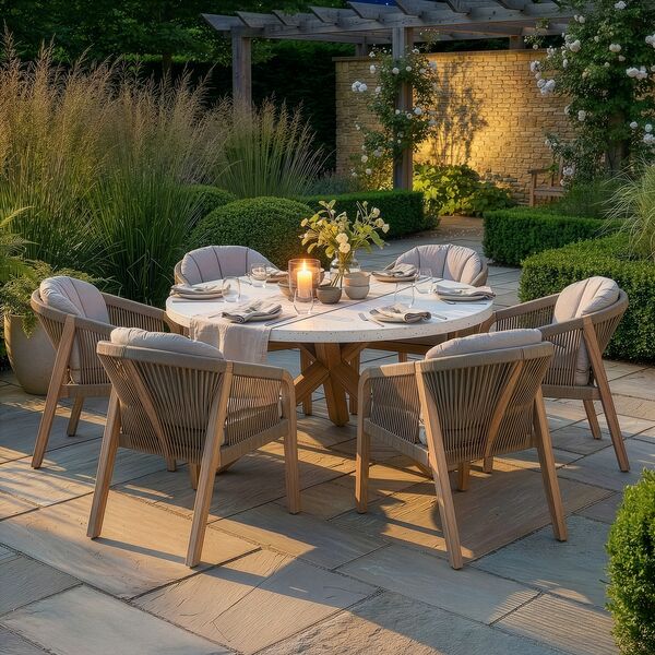 Antigua 6 Seat Round Dining Set with Terrazzo Table