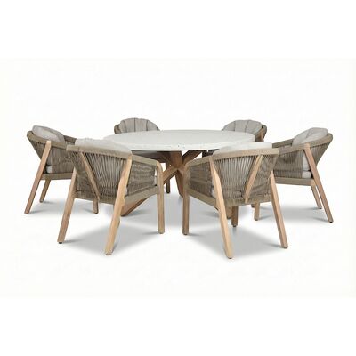 Antigua 6 Seat Round Dining Set with Terrazzo Table