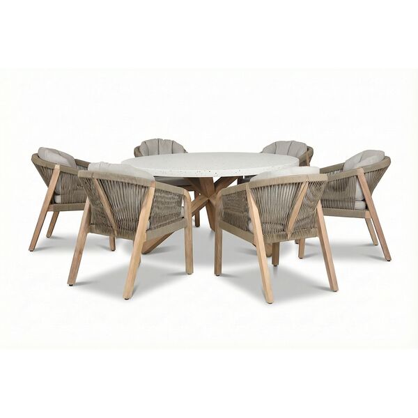 Antigua 6 Seat Round Dining Set with Terrazzo Table