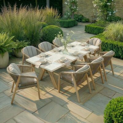 Antigua 8 Seat Rectangular Dining Set with Terrazzo Table