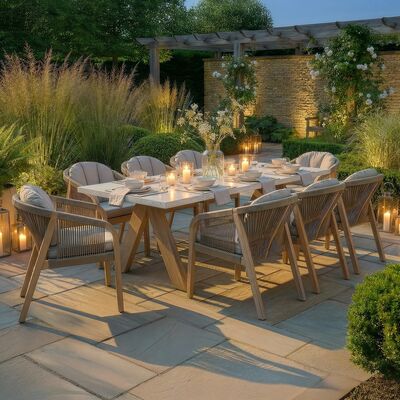 Antigua 8 Seat Rectangular Dining Set with Terrazzo Table