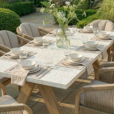 Antigua 8 Seat Rectangular Dining Set with Terrazzo Table