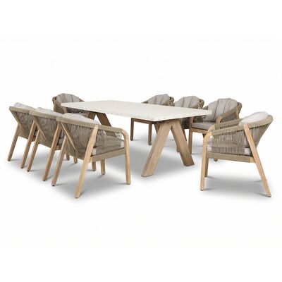 Antigua 8 Seat Rectangular Dining Set with Terrazzo Table