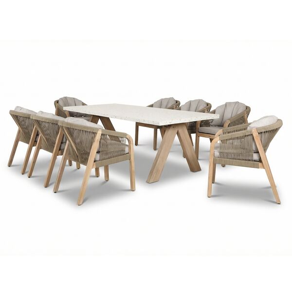 Antigua 8 Seat Rectangular Dining Set with Terrazzo Table