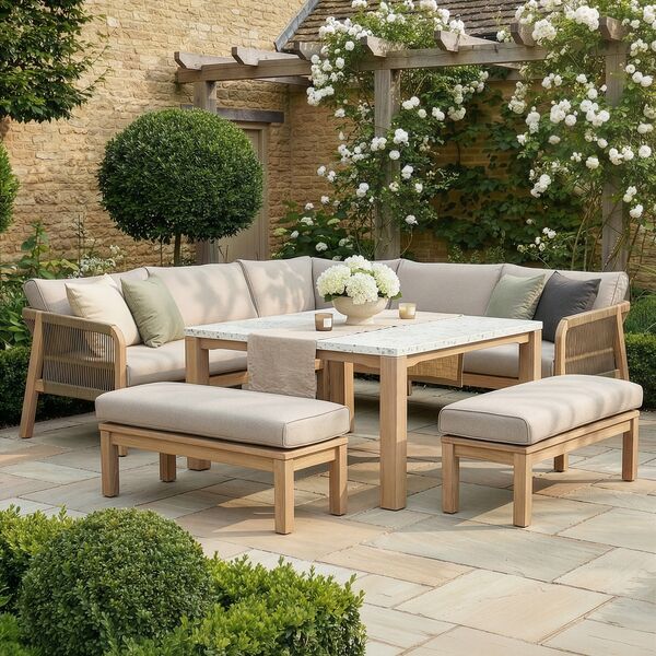 Antigua Corner Sofa Set with Terrazzo Table  - Light Brown
