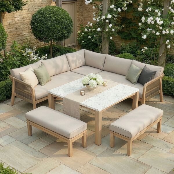 Antigua Corner Sofa Set with Terrazzo Table  - Light Brown