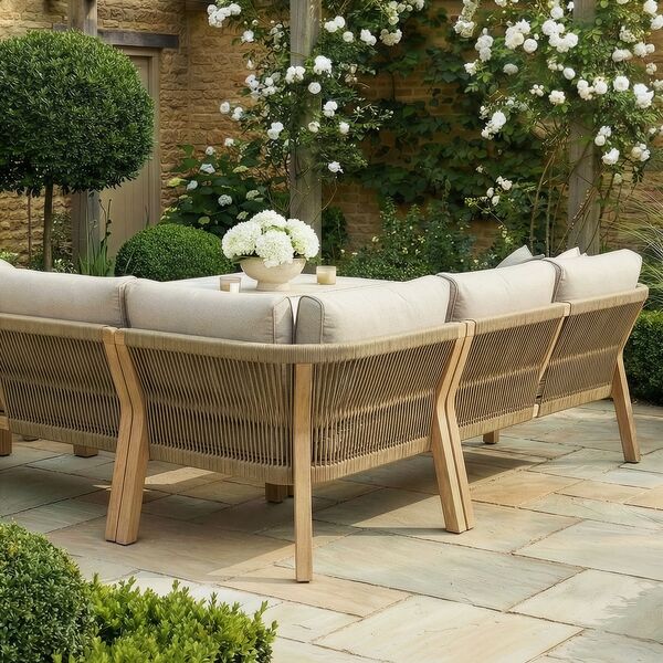 Antigua Corner Sofa Set with Terrazzo Table  - Light Brown