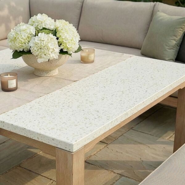 Antigua Corner Sofa Set with Terrazzo Table  - Light Brown